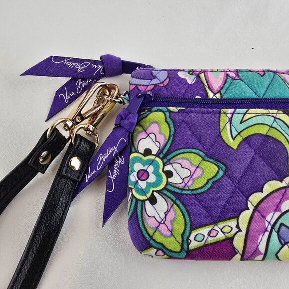 Vera Bradley Wristlet Womens Purple Floral Quilted Zip Pouch Wallet 7x4 - Picture 2 of 11